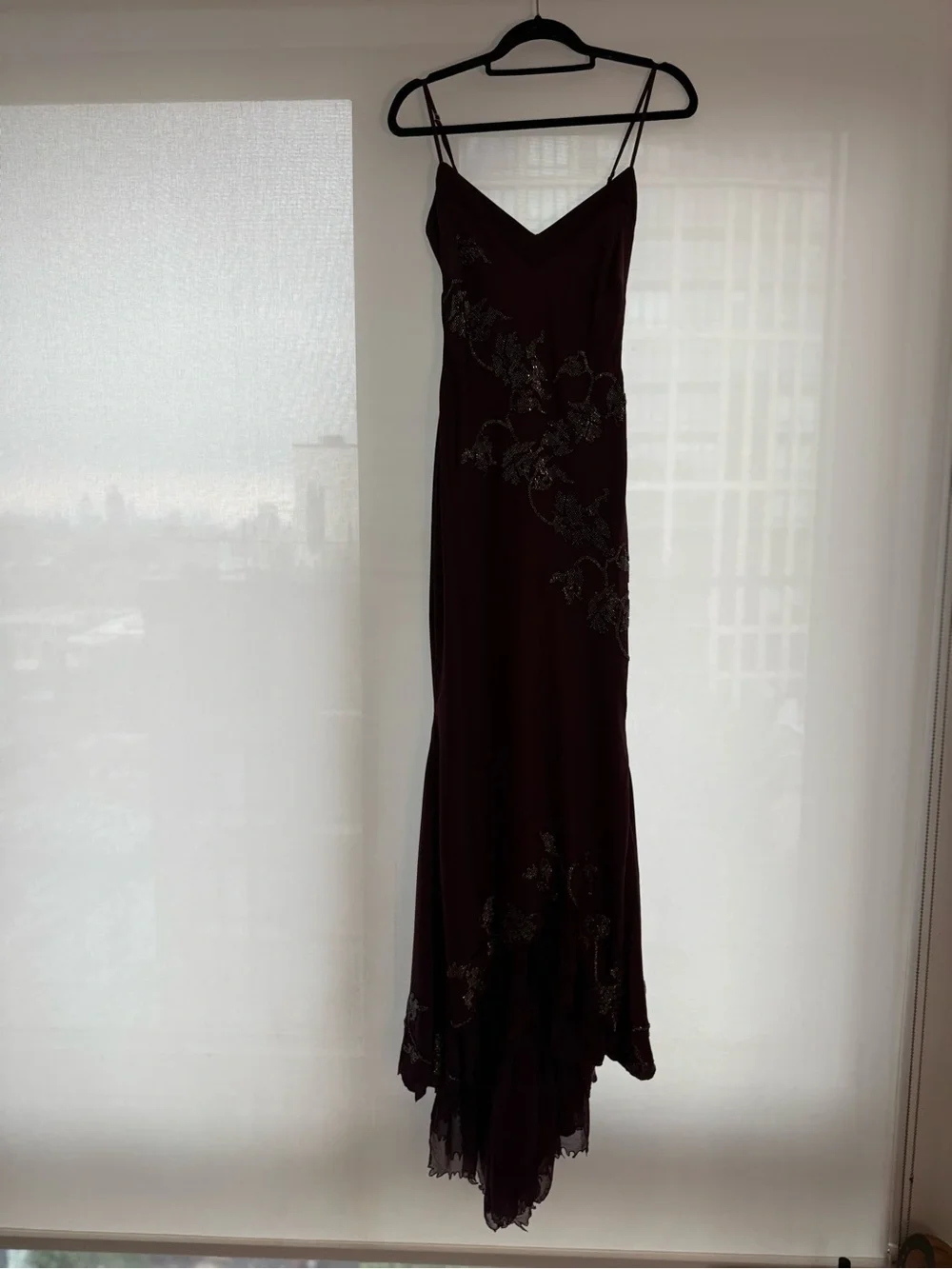 HOUSE OF CB ANASTELLE PLUM HAND BEADED EMBELLISHED SATIN MAXI GOWN SIZE S - Picture 12 of 14